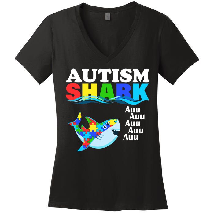 Autism Shark Women's V-Neck T-Shirt