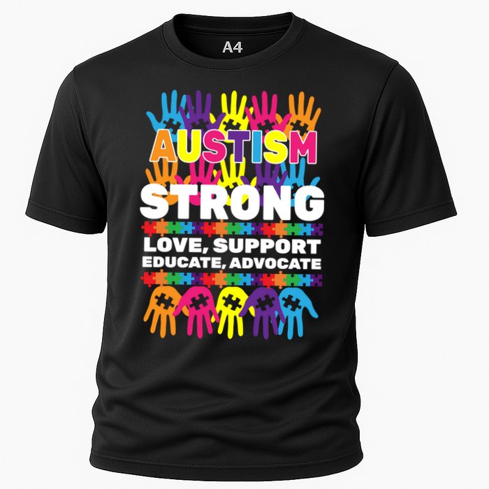 Autism Strong Handprints Love Support Cooling Performance Crew T-Shirt