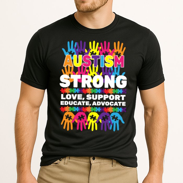 Autism Strong Handprints Love Support Cooling Performance Crew T-Shirt