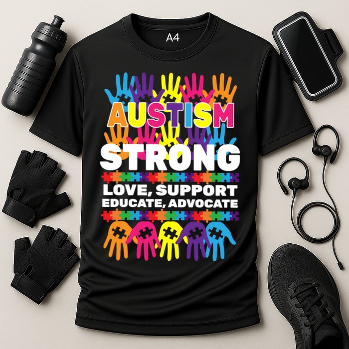 Autism Strong Handprints Love Support Cooling Performance Crew T-Shirt
