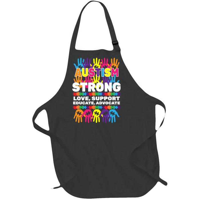 Autism Strong Handprints Love Support Full-Length Apron With Pockets