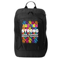 Autism Strong Handprints Love Support City Backpack