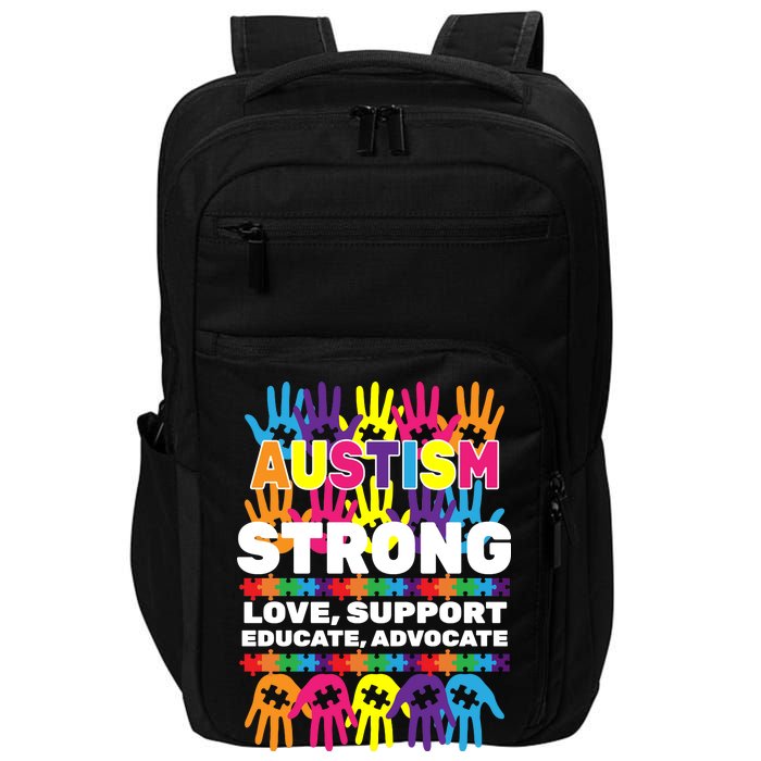 Autism Strong Handprints Love Support Impact Tech Backpack