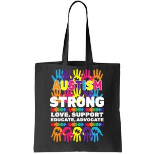 Autism Strong Handprints Love Support Tote Bag