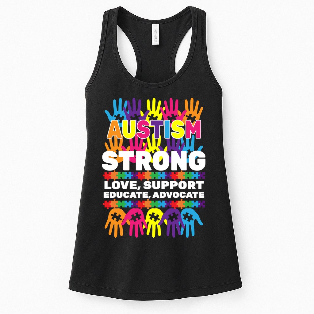 Autism Strong Handprints Love Support Womens Tank Top