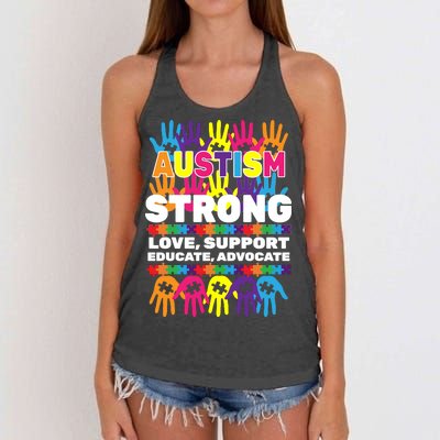 Autism Strong Handprints Love Support Women's Knotted Racerback Tank