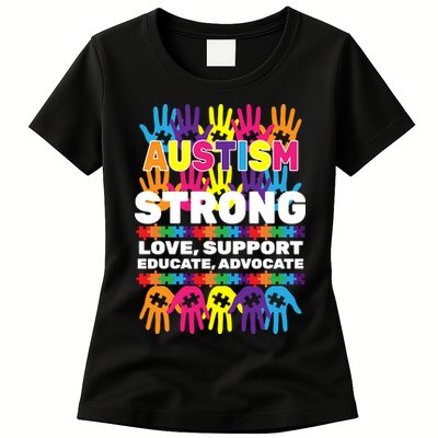 Autism Strong Handprints Love Support Womens T-Shirt