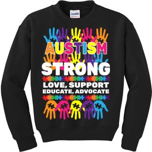 Autism Strong Handprints Love Support Kids Sweatshirt