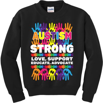 Autism Strong Handprints Love Support Kids Sweatshirt