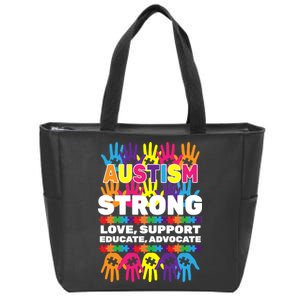 Autism Strong Handprints Love Support Zip Tote Bag