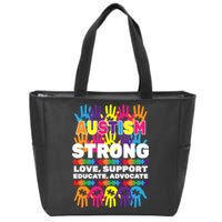 Autism Strong Handprints Love Support Zip Tote Bag