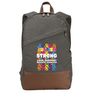 Autism Strong Handprints Love Support Cotton Canvas Backpack