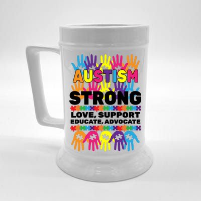 Autism Strong Handprints Love Support Beer Stein