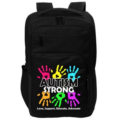 Autism Strong Love Support Educate Advocate Impact Tech Backpack