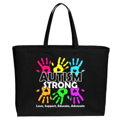 Autism Strong Love Support Educate Advocate Cotton Canvas Jumbo Tote