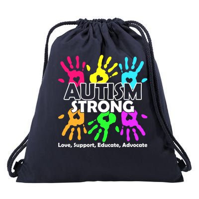 Autism Strong Love Support Educate Advocate Drawstring Bag