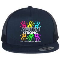 Autism Strong Love Support Educate Advocate Flat Bill Trucker Hat