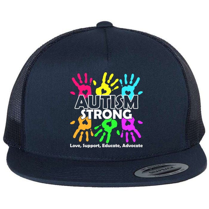 Autism Strong Love Support Educate Advocate Flat Bill Trucker Hat