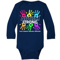 Autism Strong Love Support Educate Advocate Baby Long Sleeve Bodysuit