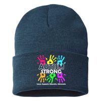 Autism Strong Love Support Educate Advocate Sustainable Knit Beanie