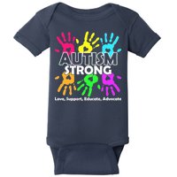 Autism Strong Love Support Educate Advocate Baby Bodysuit