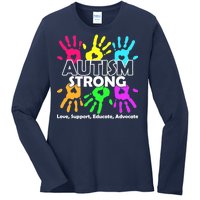 Autism Strong Love Support Educate Advocate Ladies Long Sleeve Shirt