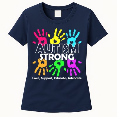 Autism Strong Love Support Educate Advocate Womens T-Shirt