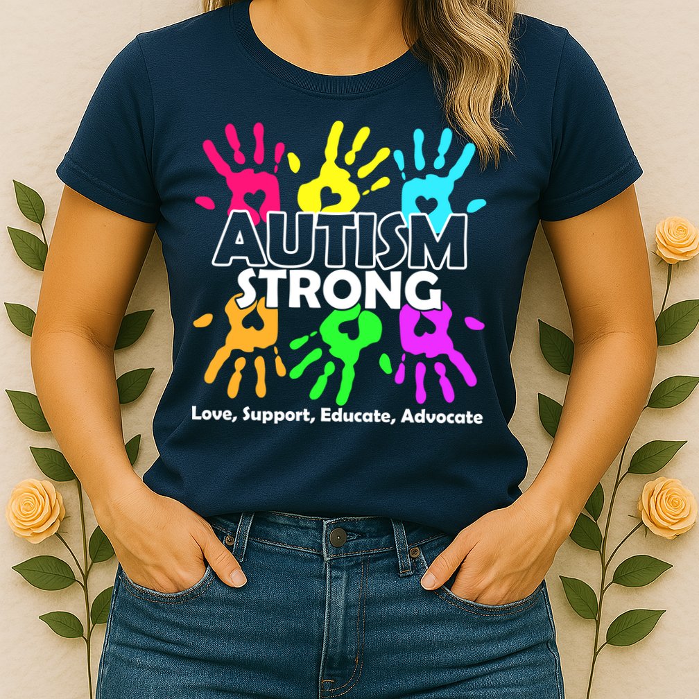 Autism Strong Love Support Educate Advocate Womens T-Shirt