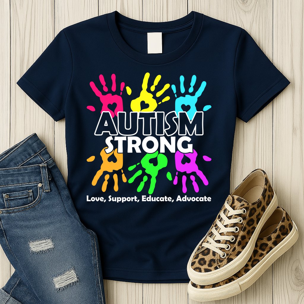 Autism Strong Love Support Educate Advocate Womens T-Shirt
