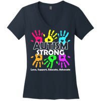 Autism Strong Love Support Educate Advocate Women's V-Neck T-Shirt