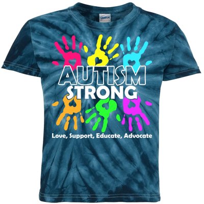 Autism Strong Love Support Educate Advocate Kids Tie-Dye T-Shirt