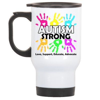 Autism Strong Love Support Educate Advocate Stainless Steel Travel Mug