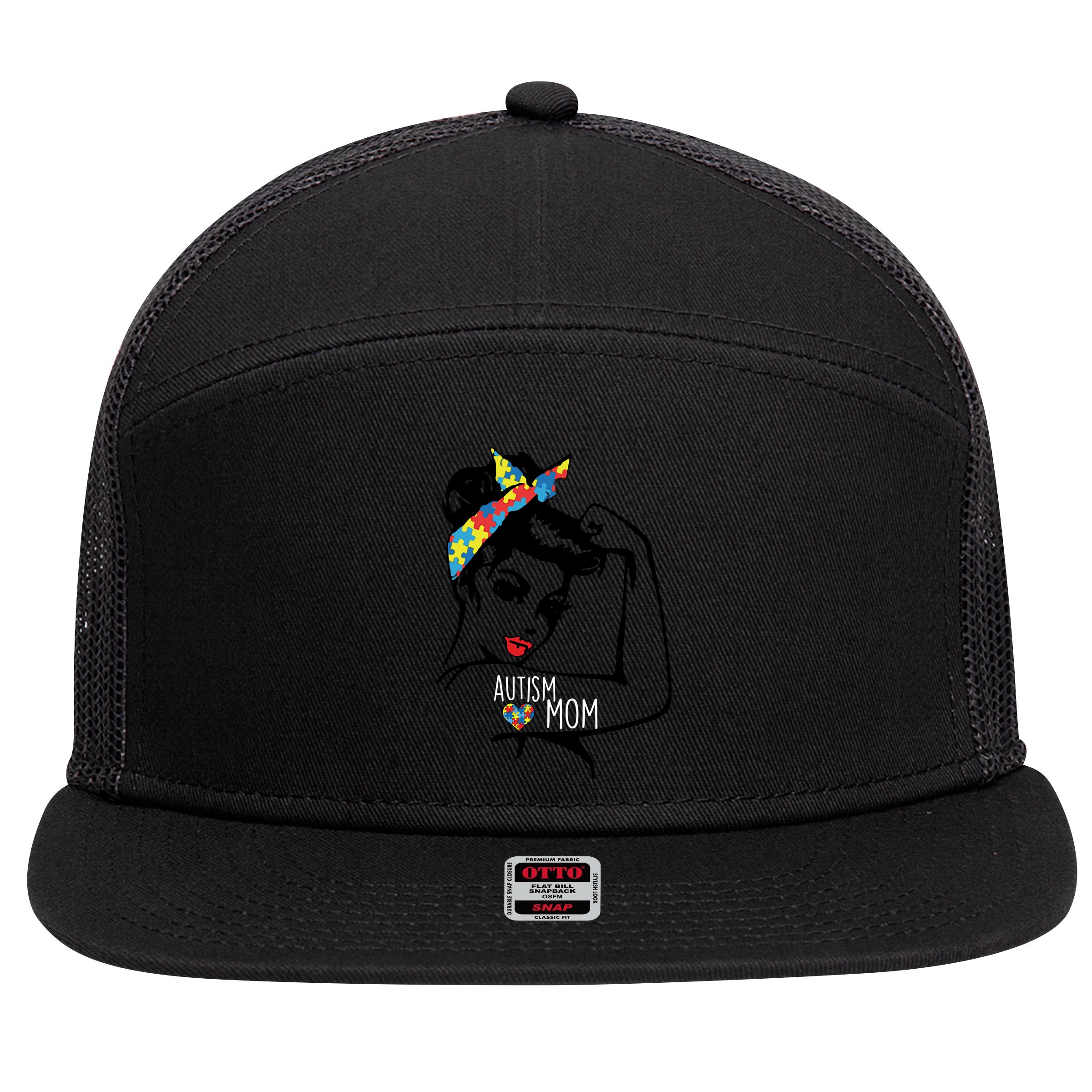 Autism Strong Mom 7 Panel Mesh Trucker Snapback Hat