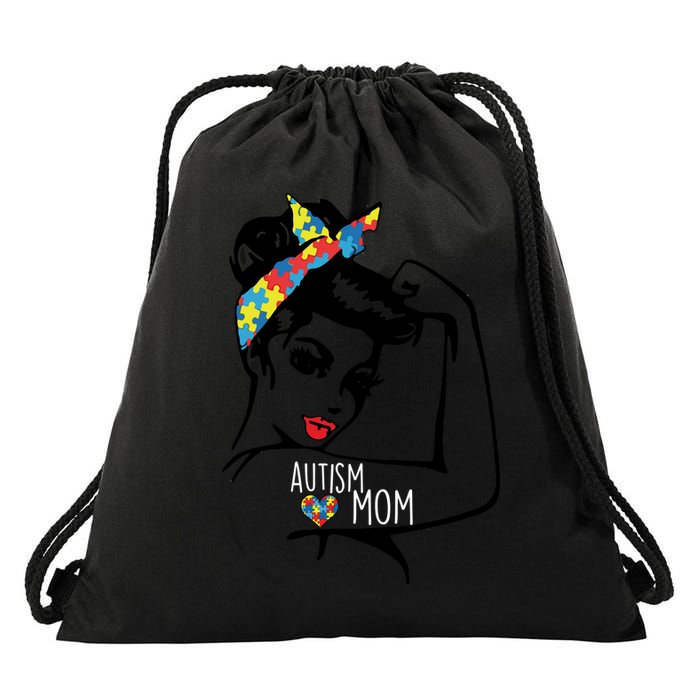 Autism Strong Mom Drawstring Bag