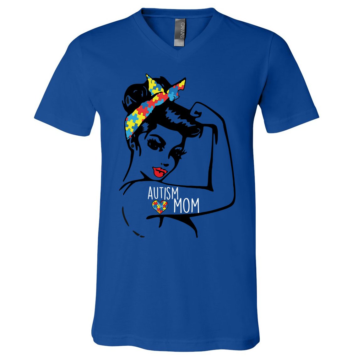 Autism Strong Mom V-Neck T-Shirt