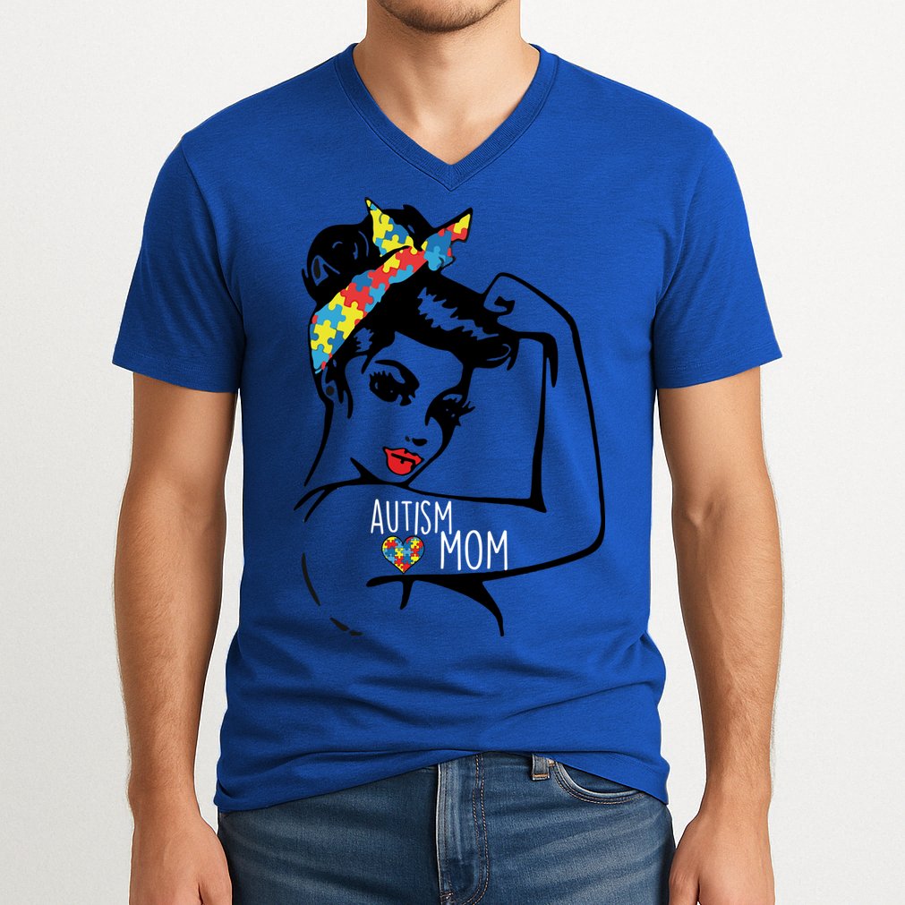 Autism Strong Mom V-Neck T-Shirt