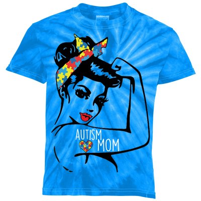 Autism Strong Mom Kids Tie-Dye T-Shirt