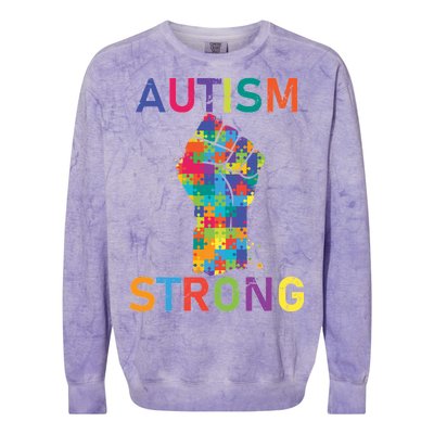 Autism Strong Retro Fist Autism Awareness Colorblast Crewneck Sweatshirt