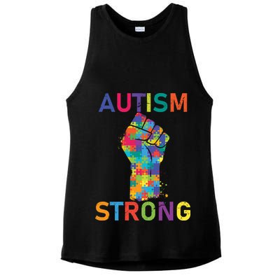 Autism Strong Retro Fist Autism Awareness Ladies PosiCharge Tri-Blend Wicking Tank