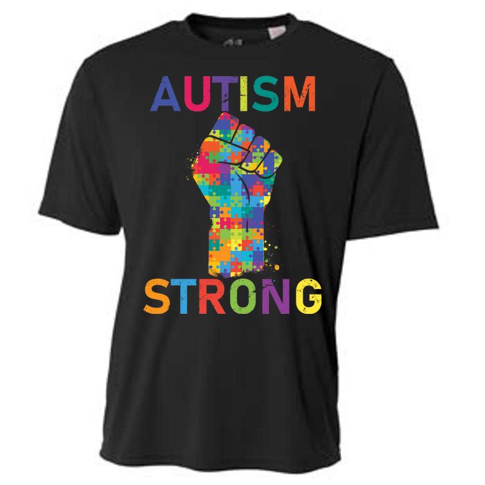 Autism Strong Retro Fist Autism Awareness Cooling Performance Crew T-Shirt