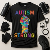 Autism Strong Retro Fist Autism Awareness Cooling Performance Crew T-Shirt