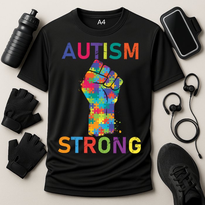 Autism Strong Retro Fist Autism Awareness Cooling Performance Crew T-Shirt