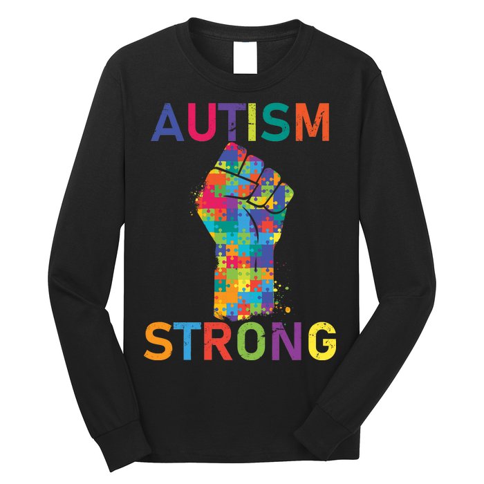 Autism Strong Retro Fist Autism Awareness Long Sleeve Shirt