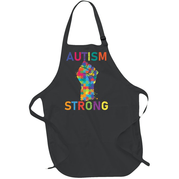 Autism Strong Retro Fist Autism Awareness Full-Length Apron With Pockets