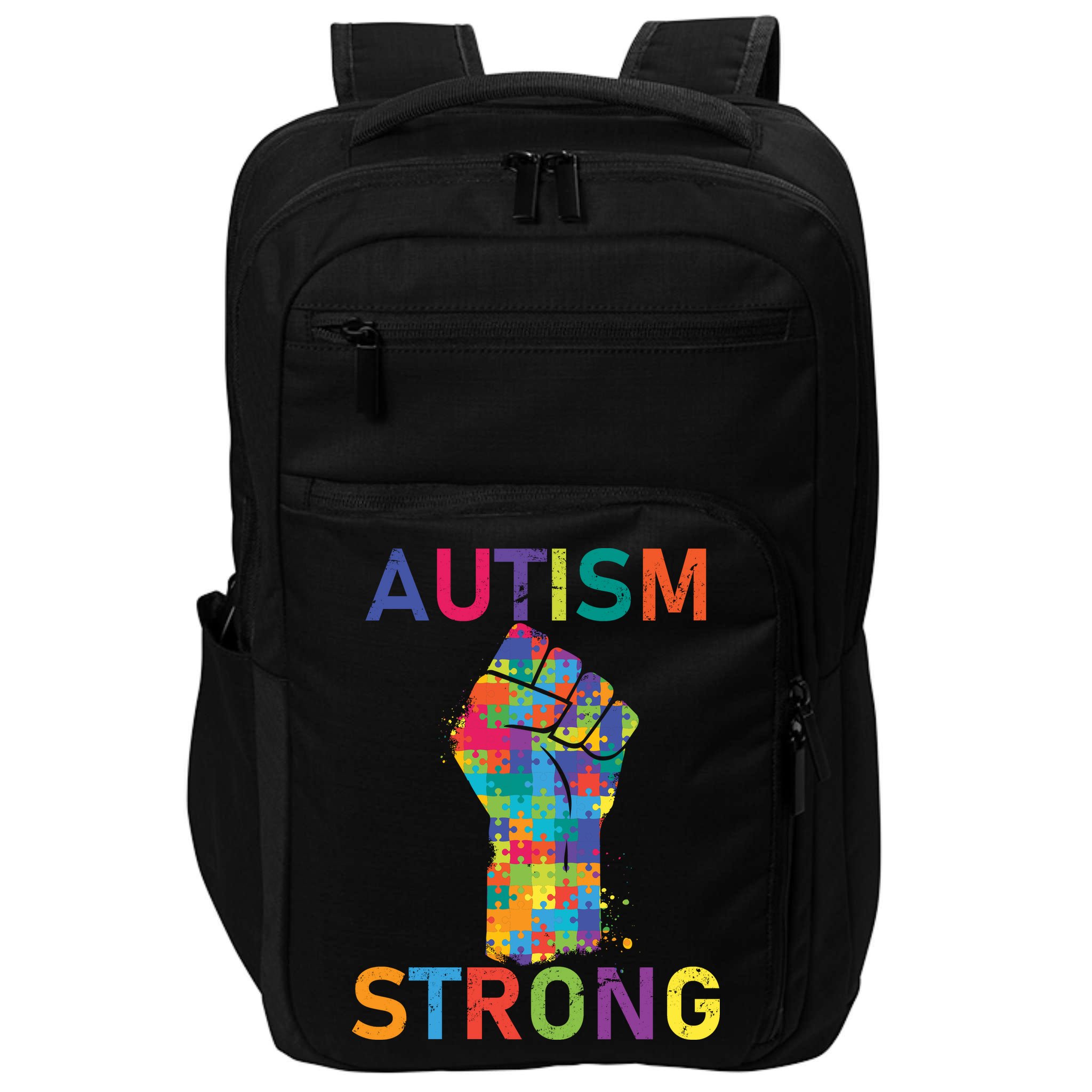 Autism Strong Retro Fist Autism Awareness Impact Tech Backpack