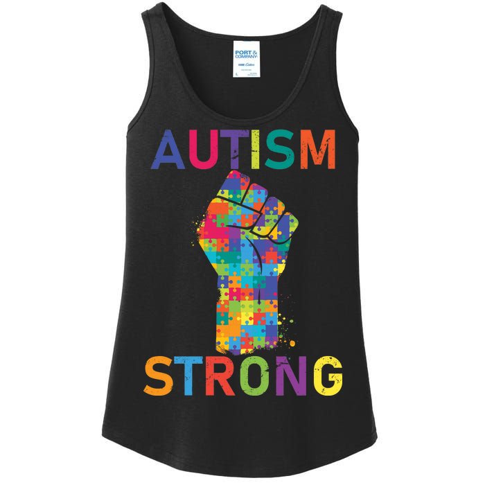 Autism Strong Retro Fist Autism Awareness Ladies Essential Tank