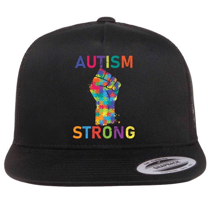 Autism Strong Retro Fist Autism Awareness Flat Bill Trucker Hat