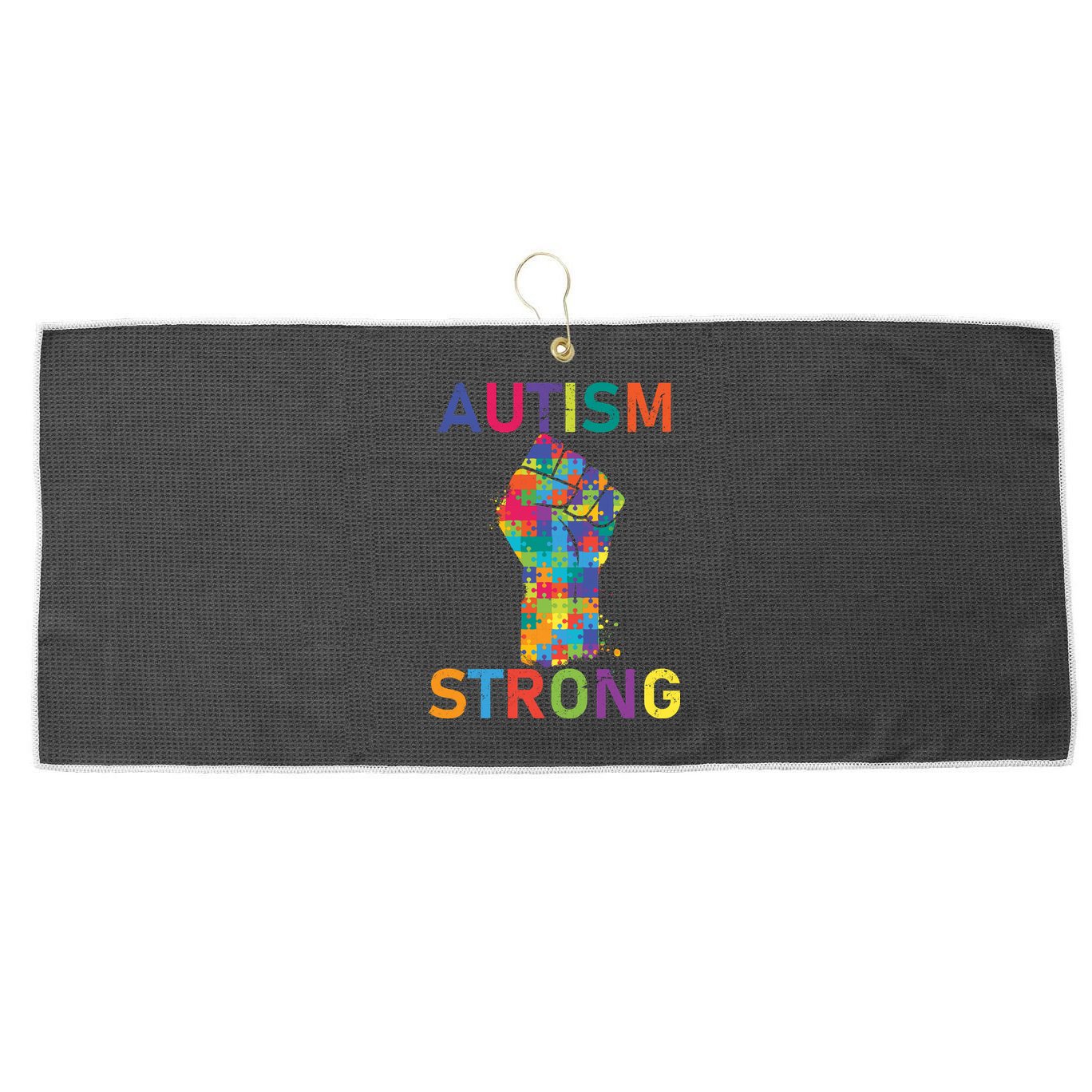 Autism Strong Retro Fist Autism Awareness Large Microfiber Waffle Golf Towel