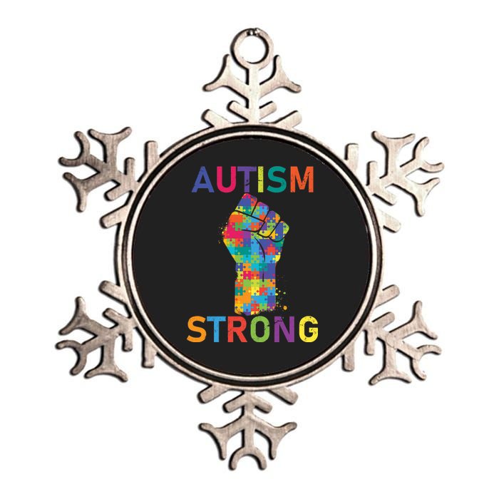 Autism Strong Retro Fist Autism Awareness Metallic Star Ornament