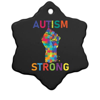 Autism Strong Retro Fist Autism Awareness Ceramic Star Ornament